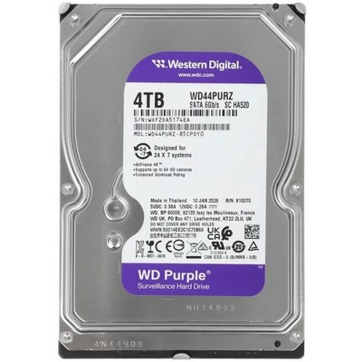 Жесткий диск 3.5" SATA3 4Тб WD Purple 5400rpm 256mb ( WD44PURZ ) - фото 109214