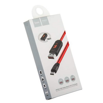 Дата-кабель USB Hoco U29 LED displayed timing MicroUSB (1.2 м) Красный - фото 55932