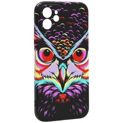 Чехол-накладка силикон MItriFON для iPhone 12 (6.1") 0.8мм с флуоресцентным рисунком Сова Фиолетовая T9 - фото 40100
