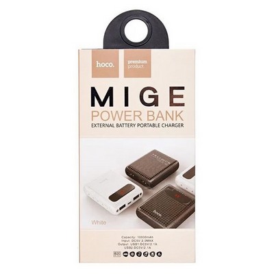 Аккумулятор внешний универсальный Hoco B20-10000 mAh Mige Power Bank (2USB: 5V-2.1A) White Белый - фото 56022 Аккумулятор внешний универсальный Hoco B20-10000 mAh Mige Power Bank (2USB: 5V-2.1A) White Белый - фото 56022