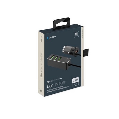Разделитель автомобильный Deppa D-11295 USB + 3USB QC3.0 7A алюминий Графитовый - фото 52939