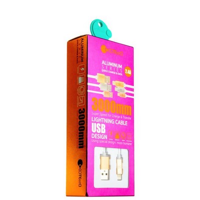 Дата-кабель USB COTECi M6 Lightning cable Aluminum series (3.0 м) - CS2077-3M-GD Белый, золотистый наконечник - фото 53030