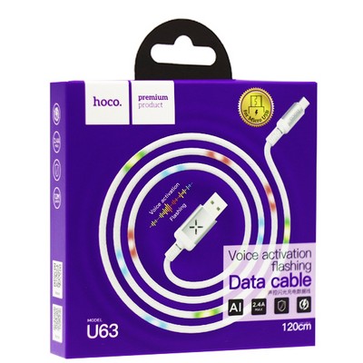 Дата-кабель USB Hoco U63 Spirit charging data cable for MicroUSB (1.2м) (2.4A) Белый - фото 53121