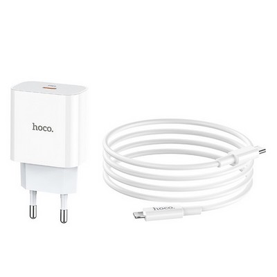 Адаптер питания Hoco C76A Speed source PD+QC 3.0 charger с кабелем Lightning to Type-C (USB-C: 5V max 3.0A/20Вт) Белый - фото 53780