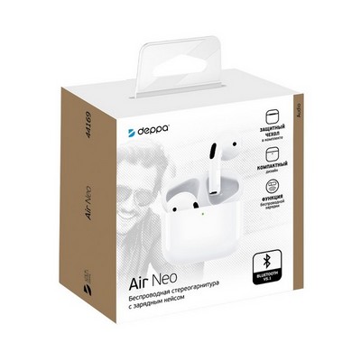 Bluetooth-гарнитура Deppa Air Neo TWS BT 5.0 (D-44169) 1:1 с зарядным устройством и чехлом Белый - фото 53955 Bluetooth-гарнитура Deppa Air Neo TWS BT 5.0 (D-44169) 1:1 с зарядным устройством и чехлом Белый - фото 53955