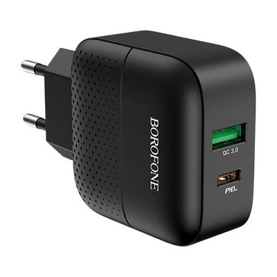 Адаптер питания BOROFONE BA46A Premium PD+QC 3.0 fast Charger (USB: 5V max 3.0A/ 18Вт) Черный - фото 53991