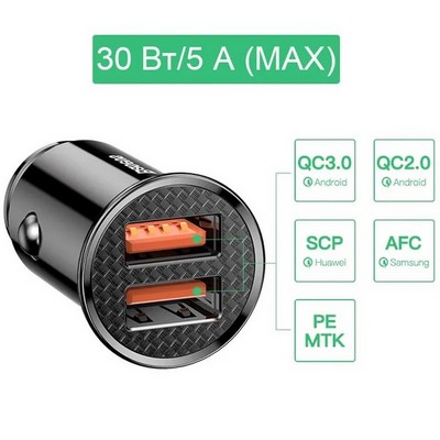 Разделитель автомобильный Baseus Dual QC3.0 Car Charger 30W (2USB: 5V & 4.5A) CCALL-YD01 Черный - фото 54735