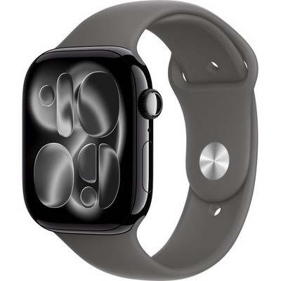 Apple Watch Series 11, 46 mm, Jet Black Aluminium Stone Gray Sport Band SM/ML - фото 83342