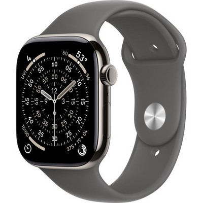 Apple Watch Series 11, 46 mm, Natural Titanium Stone Gray Sport Band SM/ML - фото 84283