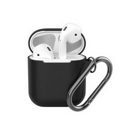 Чехол силиконовый Deppa для AirPods 2/ AirPods D-47014 карабин/ ремешок 1.3мм Черный